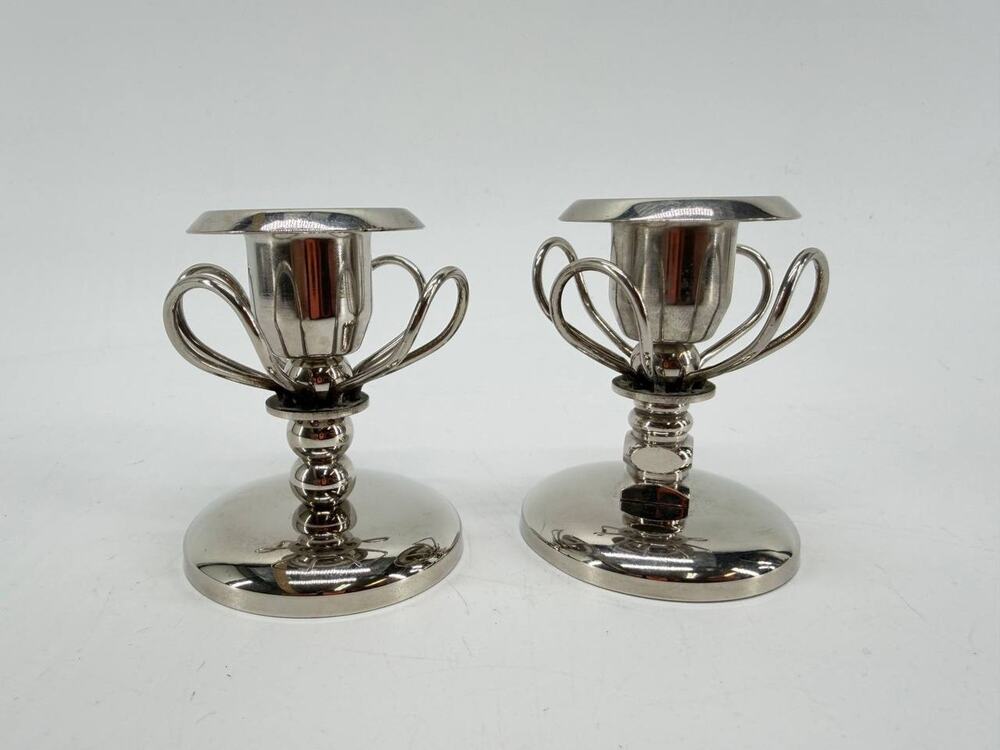 Silver Tone Metal Taper Candle Holders Loop Design Decorative Table Candlesticks
